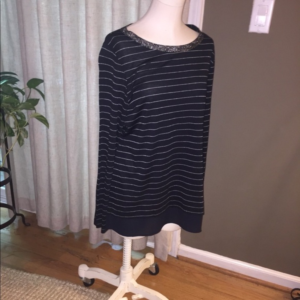New Direction Stripped Long Sleeve - Black & Silver - 0X - NWT